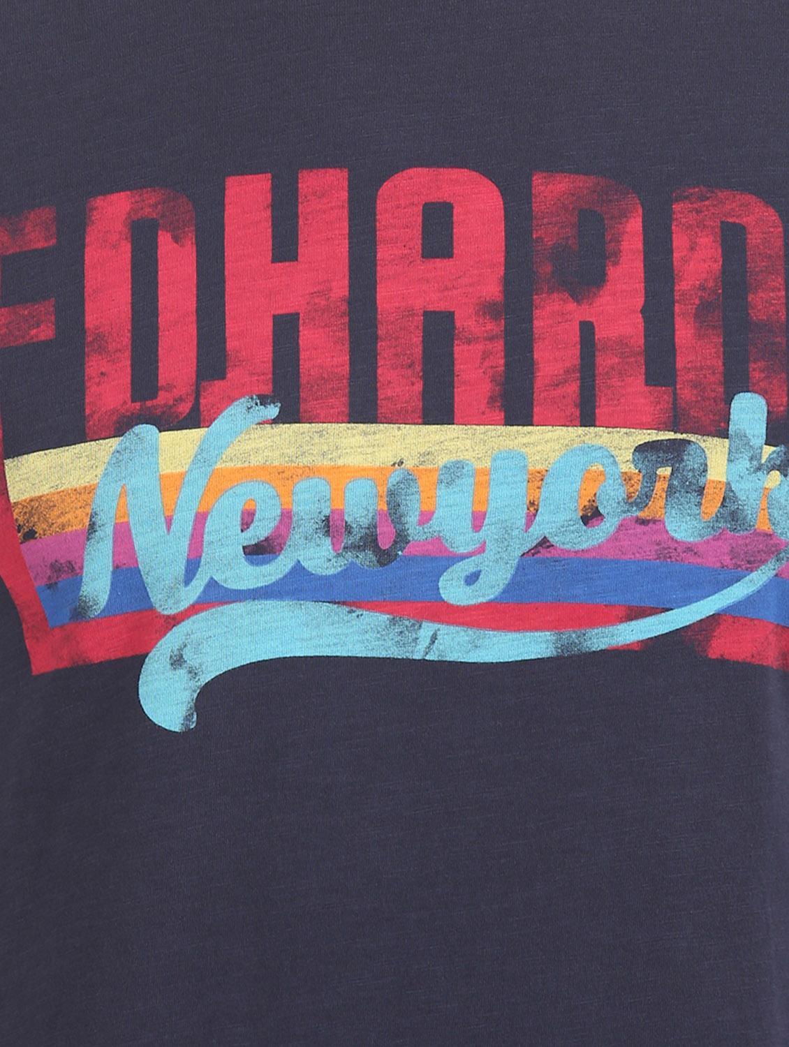 navy blue printed t-shirt - 17631247 - Standard Image - 4