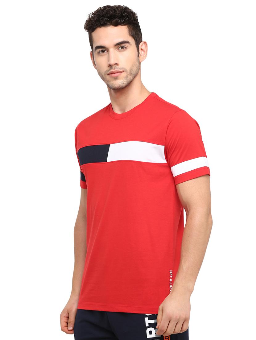 red color block cut & sew t-shirt - 17632911 - Standard Image - 1