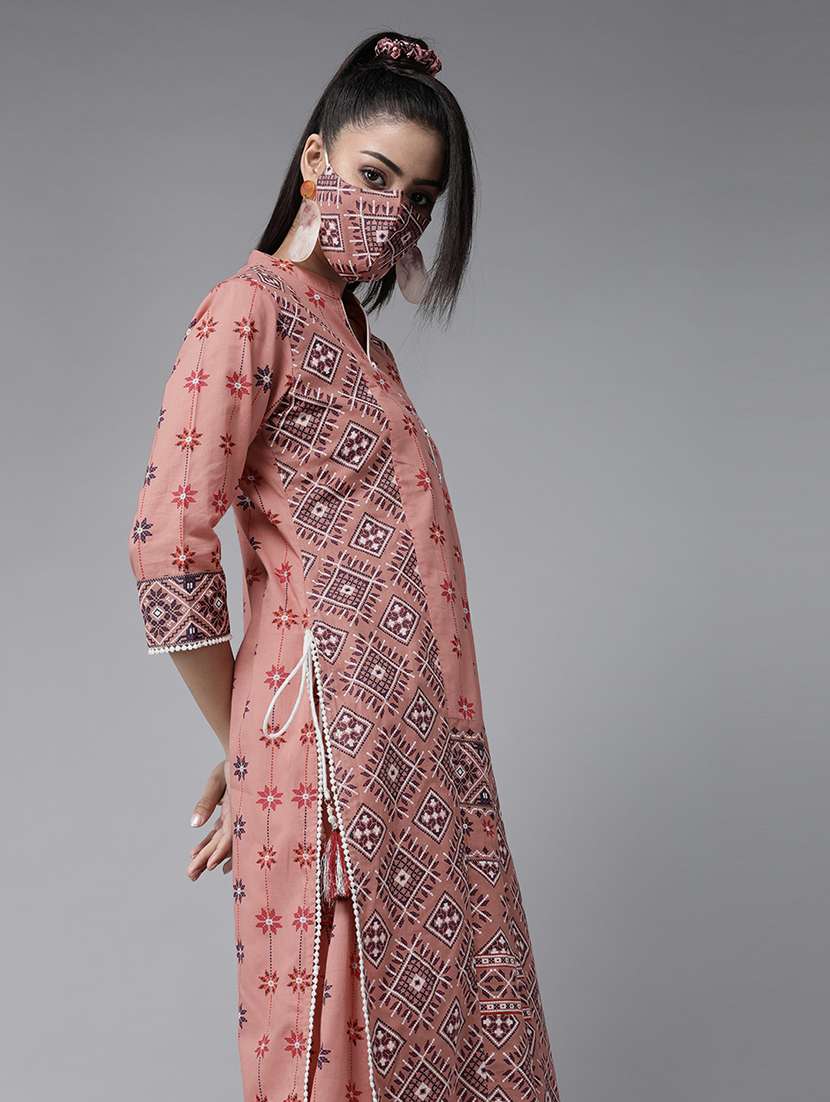 peach cotton kurta palazzo  set - 17633665 -  Standard Image - 1