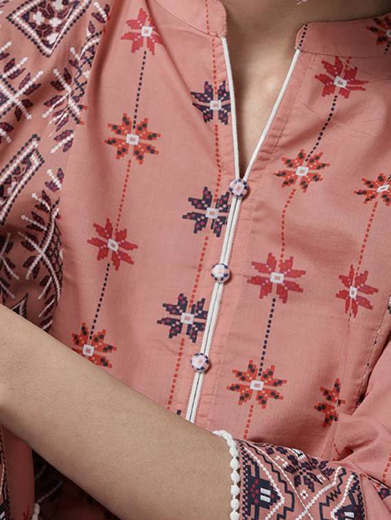 peach cotton kurta palazzo set - 17633665 - Standard Image - 4