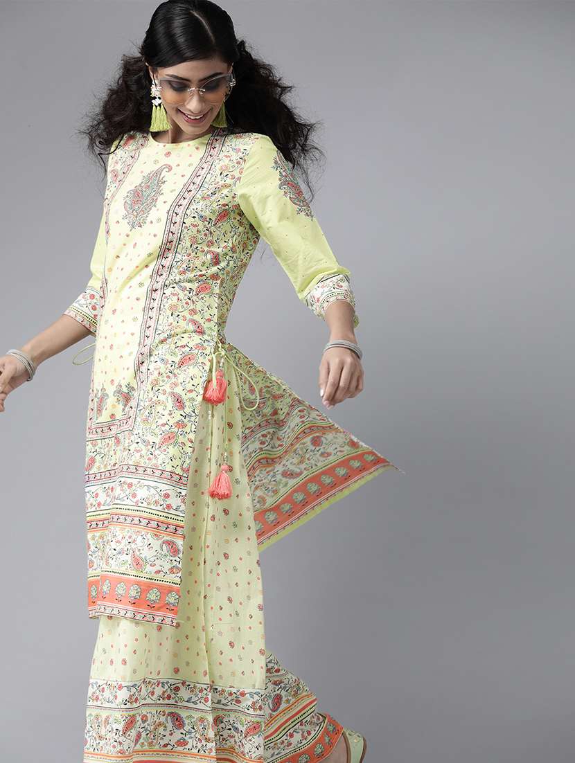 green cotton kurta palazzo  set - 17633670 -  Standard Image - 1