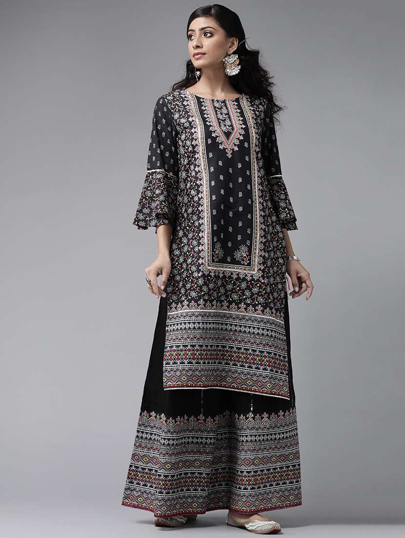 black cotton kurta palazzo  set