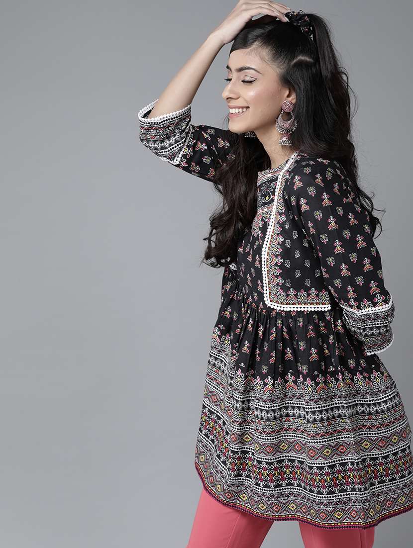 lace detail printed flared tunic - 17633683 - Standard Image - 1