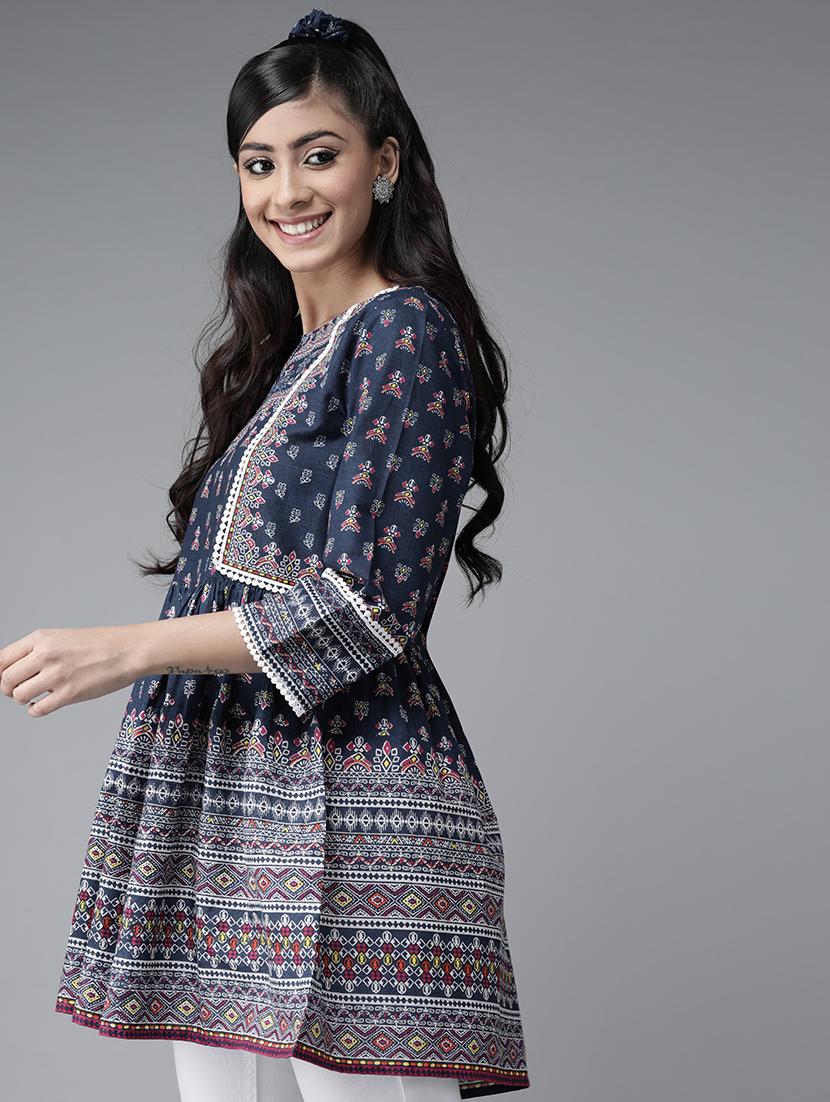 lace detail printed flared tunic - 17633685 - Standard Image - 1
