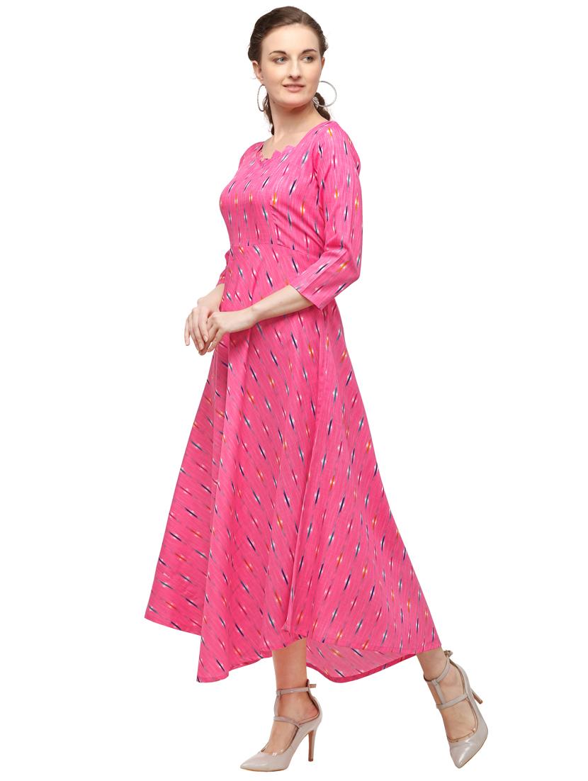 pink rayon aline ethnic dress - 17633704 - Standard Image - 1