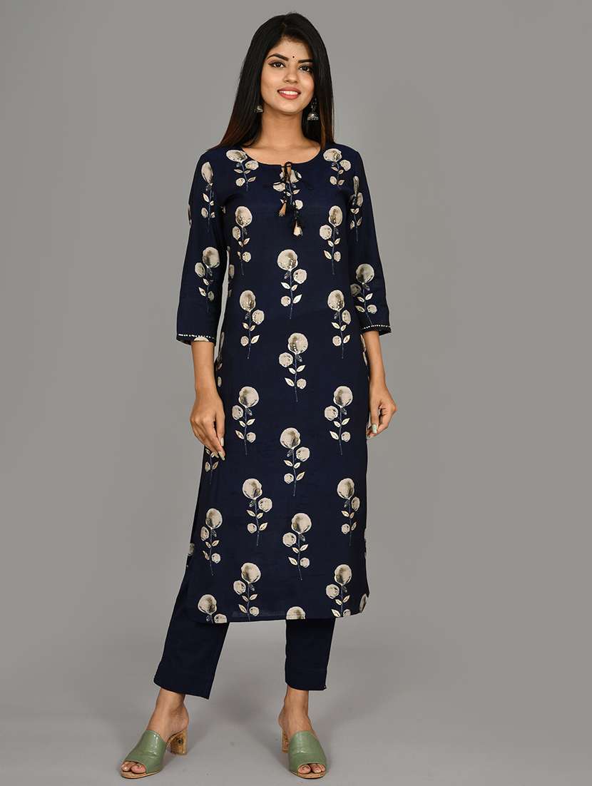 blue modal kurta pant  set - 17633856 -  Standard Image - 1