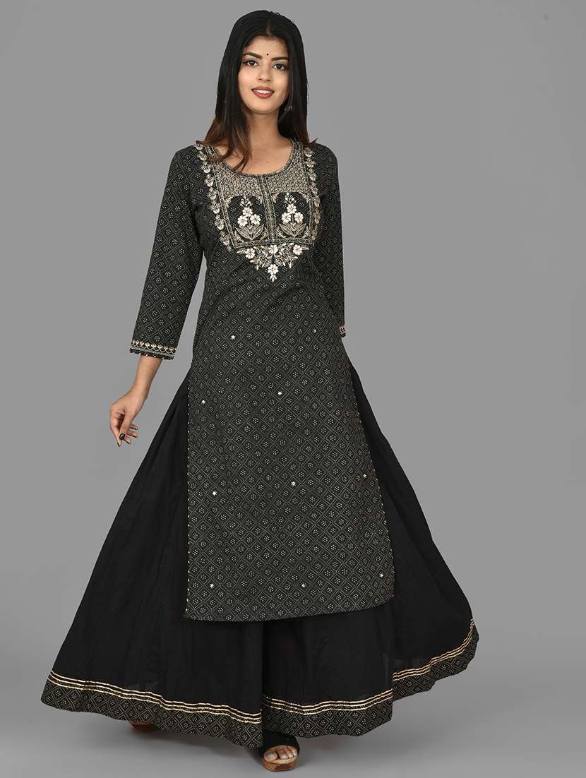 black cotton kurta sharara  set - 17633861 -  Standard Image - 1