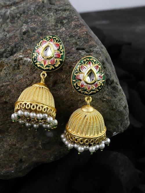 gold brass jhumka earring - 17635678 - Standard Image - 0