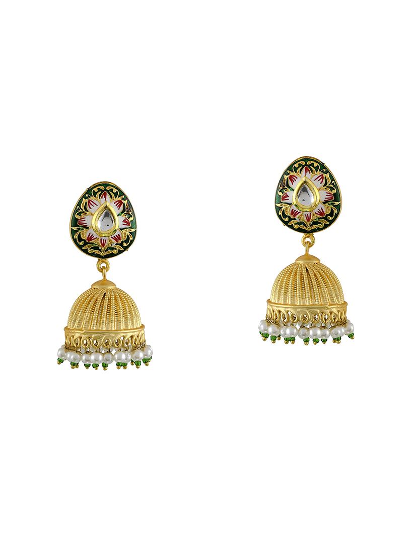 gold brass jhumka earring - 17635678 -  Standard Image - 1