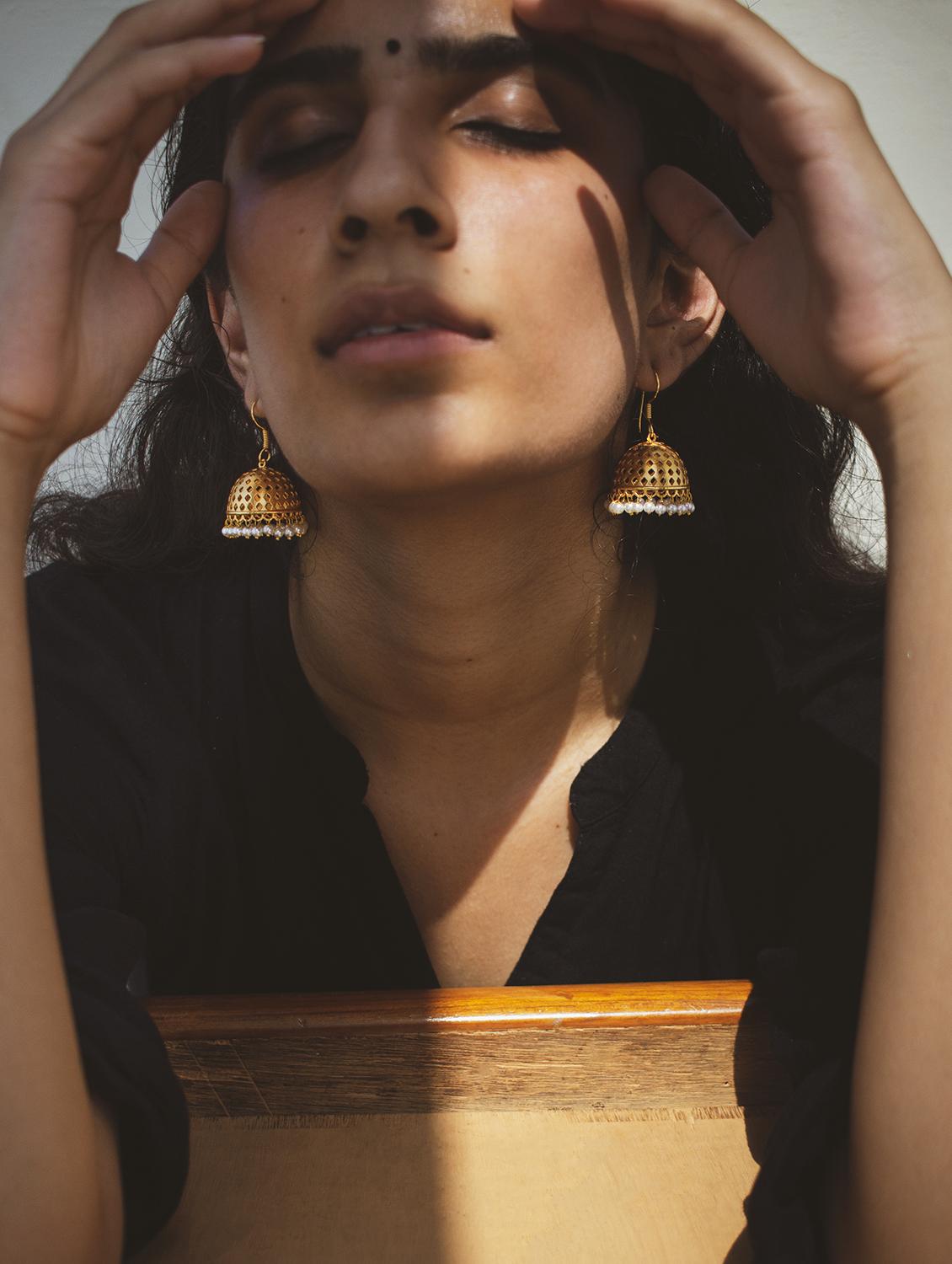 gold plated jhumka earring - 17637495 -  Standard Image - 1