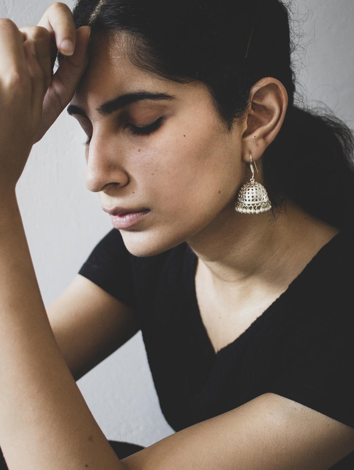 silver plated jhumka earring - 17637496 -  Standard Image - 1