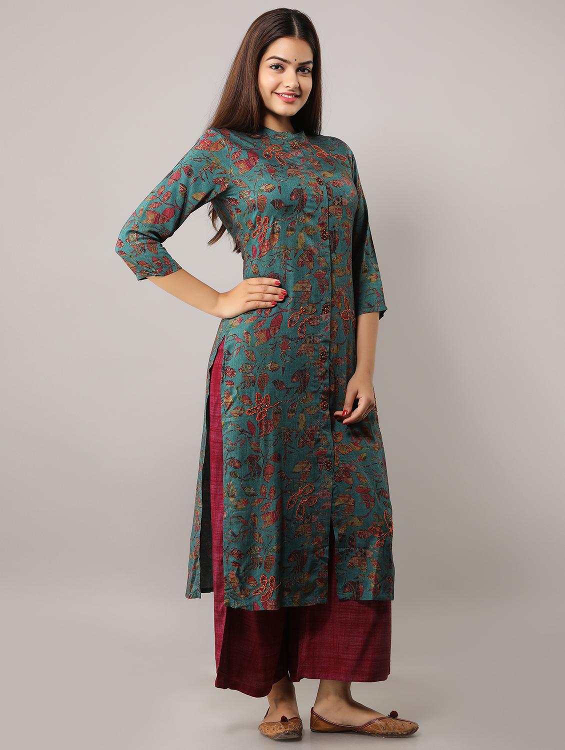 teal rayon kurta palazzo  set - 17640053 -  Standard Image - 1