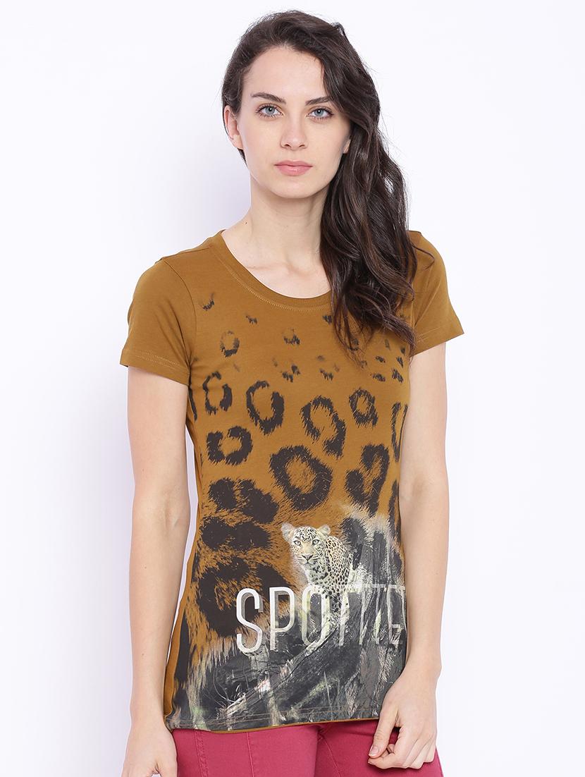 women's front print round neck t-shirt - 17640199 - Standard Image - 1