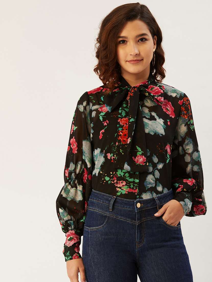tie up neck floral top  - 17642113 -  Zoom Image - 0
