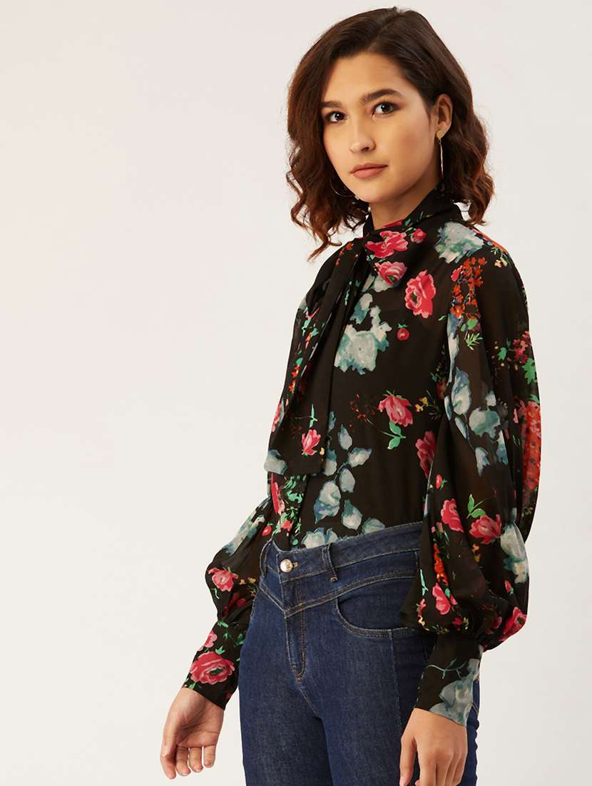 tie up neck floral top  - 17642113 -  Standard Image - 1
