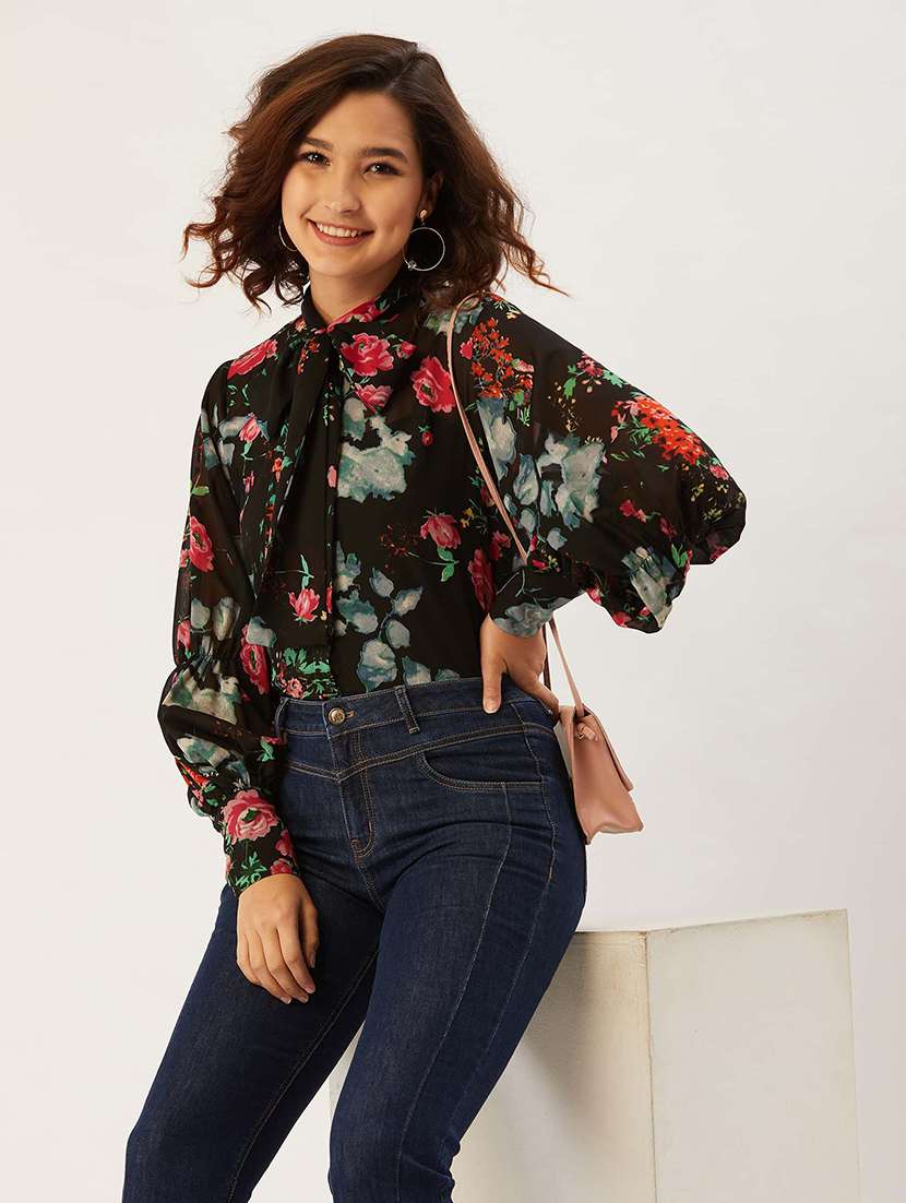 tie up neck floral top - 17642113 - Standard Image - 4
