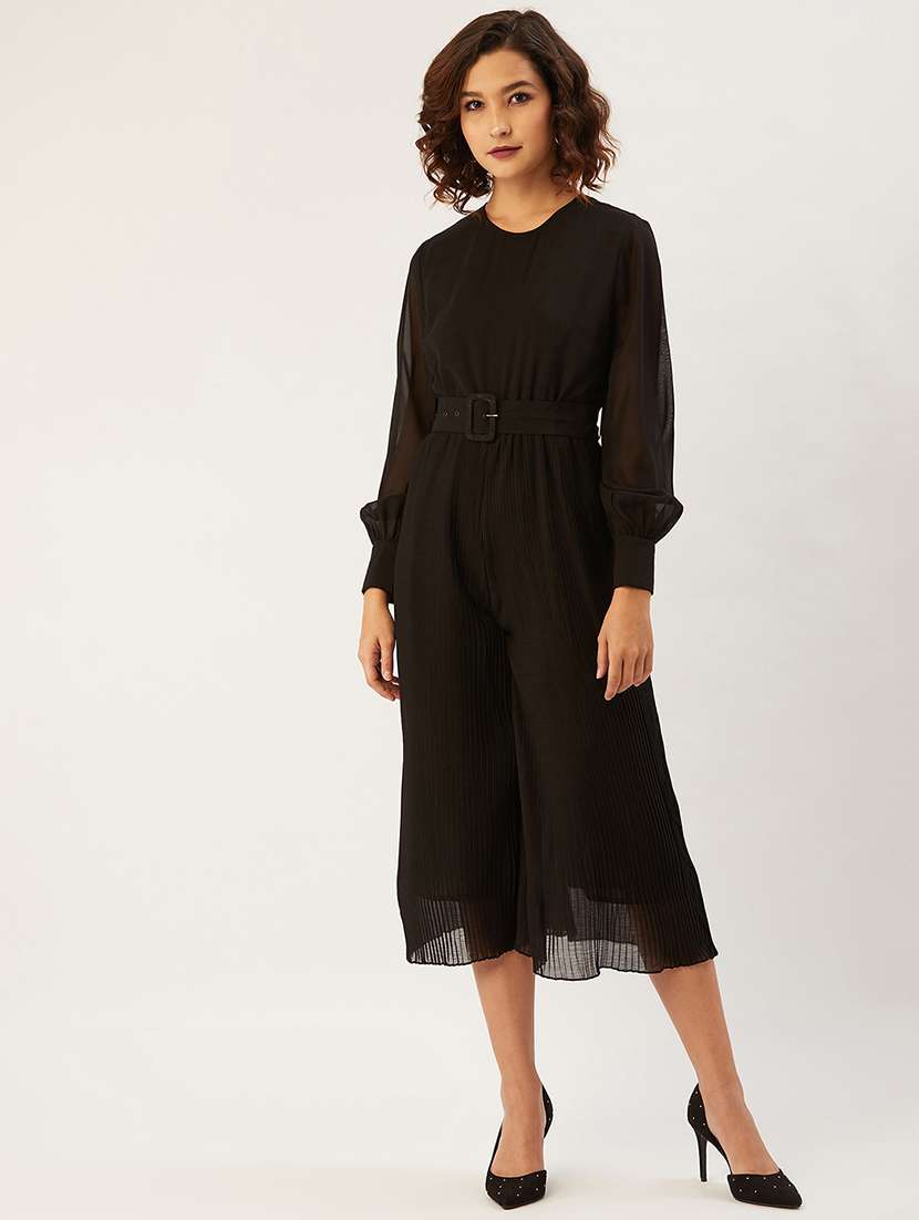 black solid belted jumpsuit 