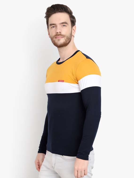 navy blue color block cut & sew t-shirt - 17643228 -  Standard Image - 1