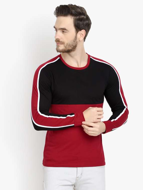  maroon color block cut & sew t-shirt