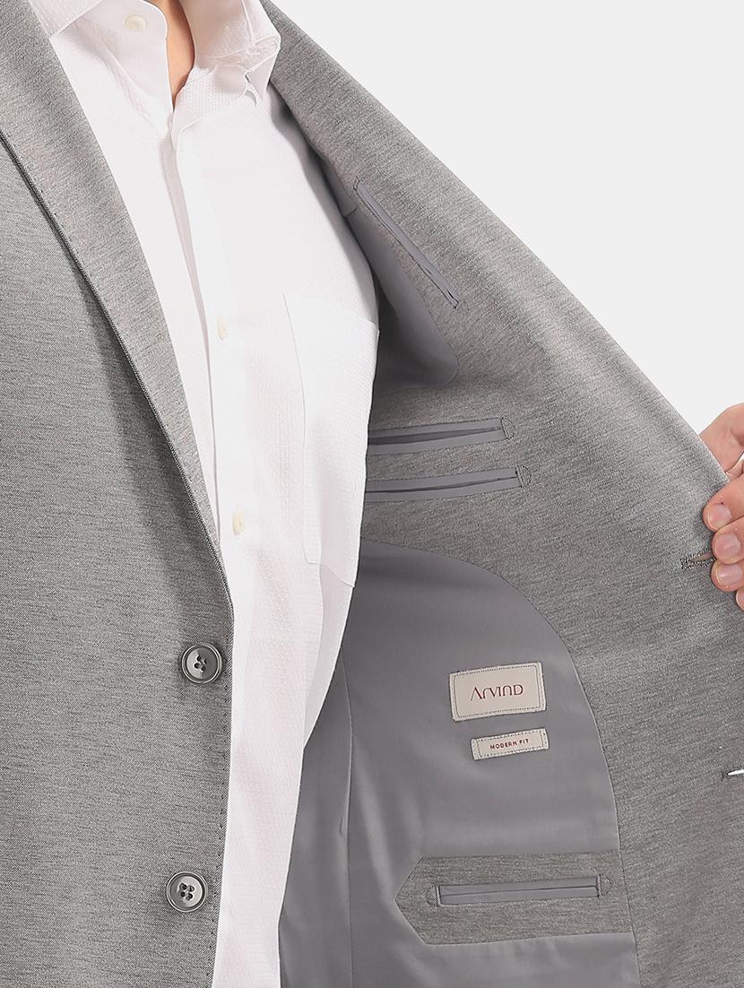 grey self design single breasted formal blazer - 17644509 - Standard Image - 4
