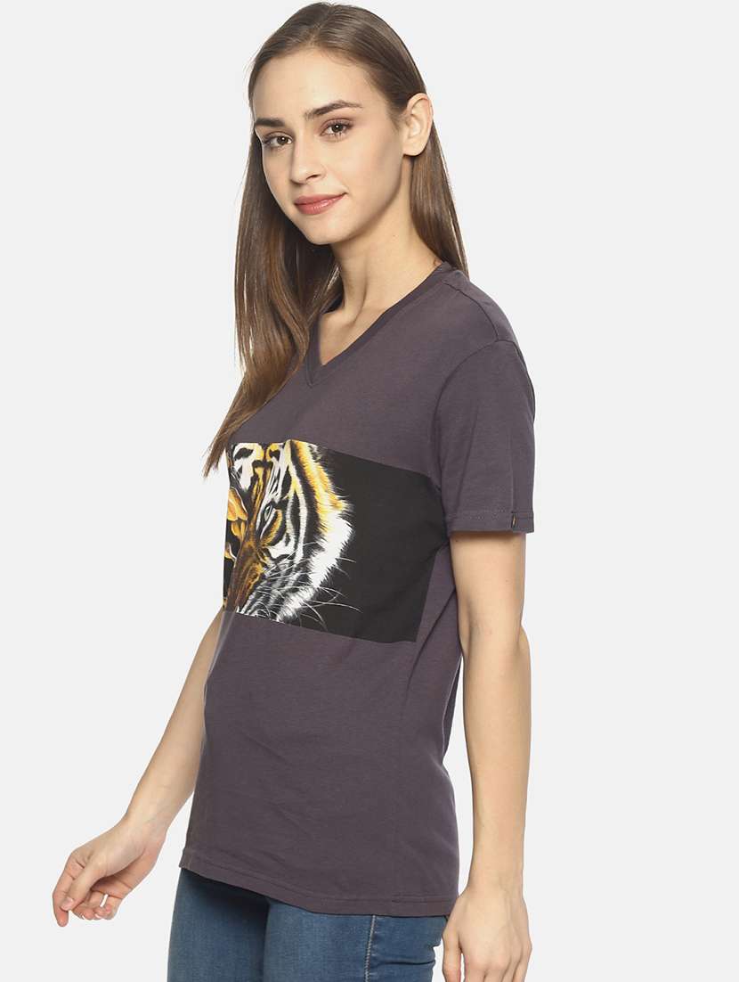 women's front print v neck t-shirt - 17645337 -  Standard Image - 1