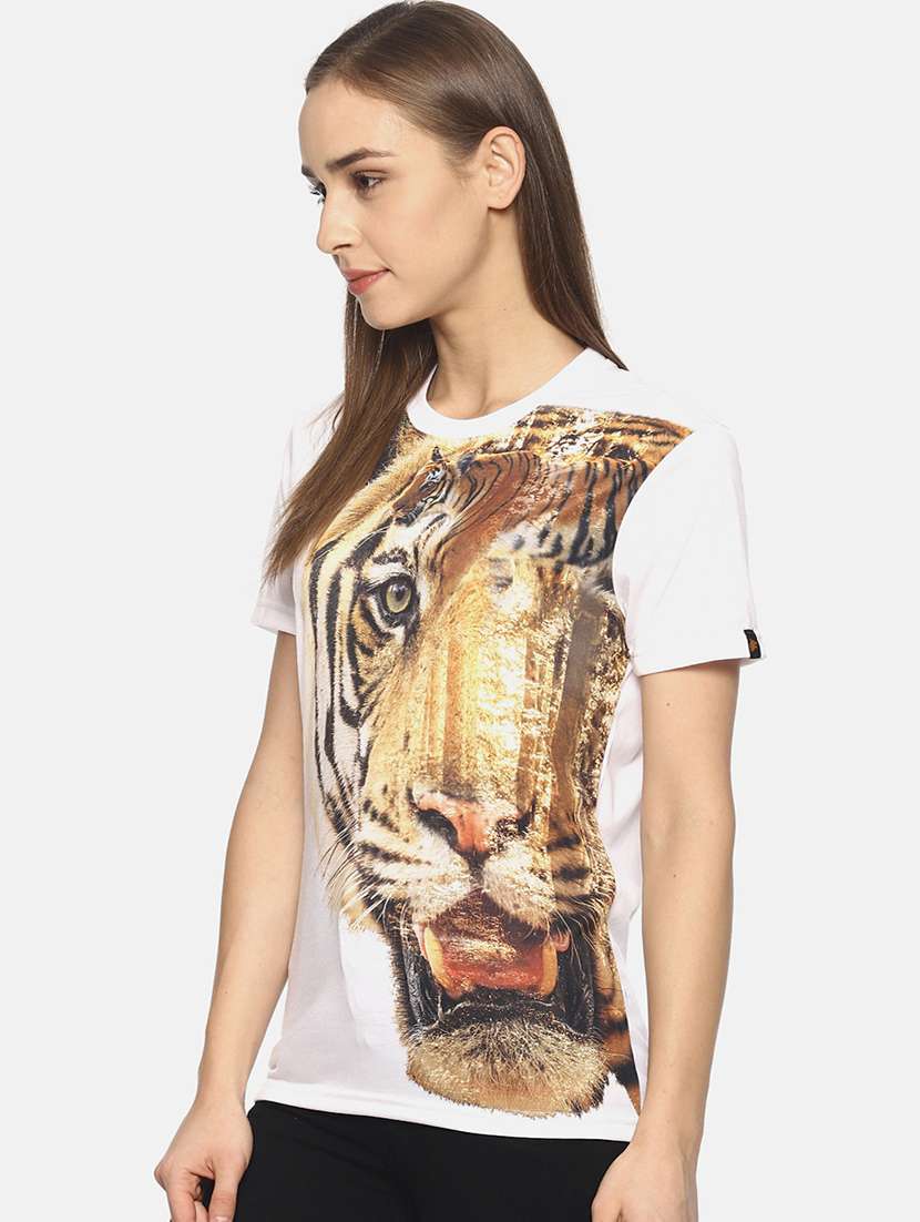 women's front print round neck t-shirt - 17645342 - Standard Image - 1