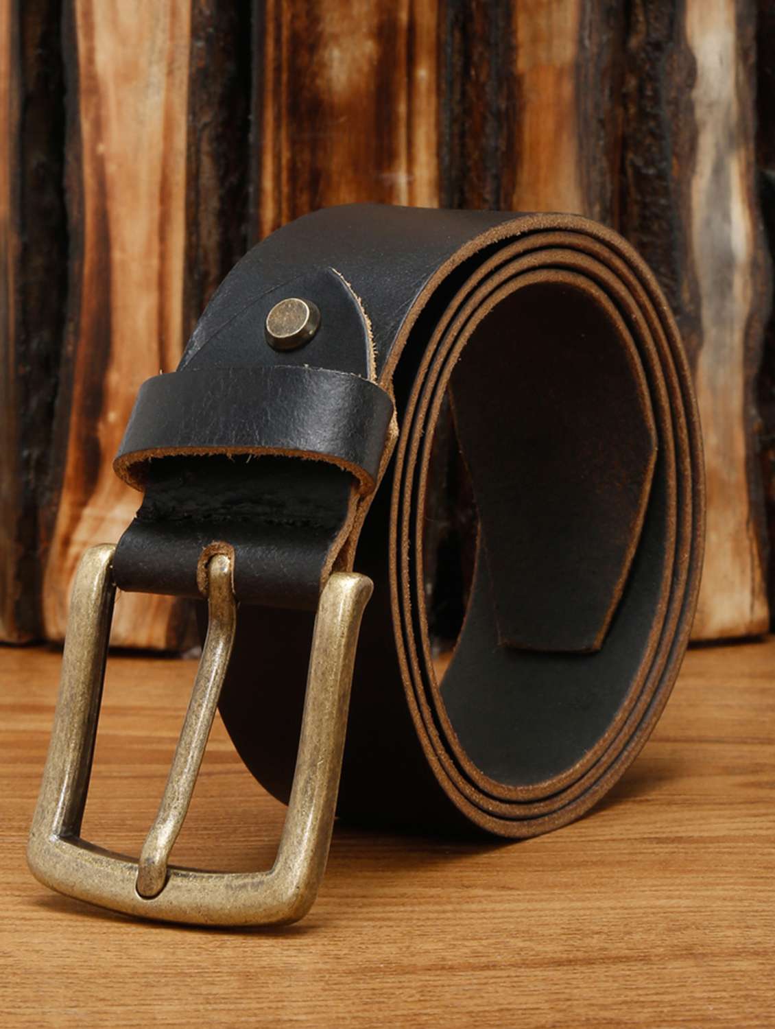 jet black leather belt