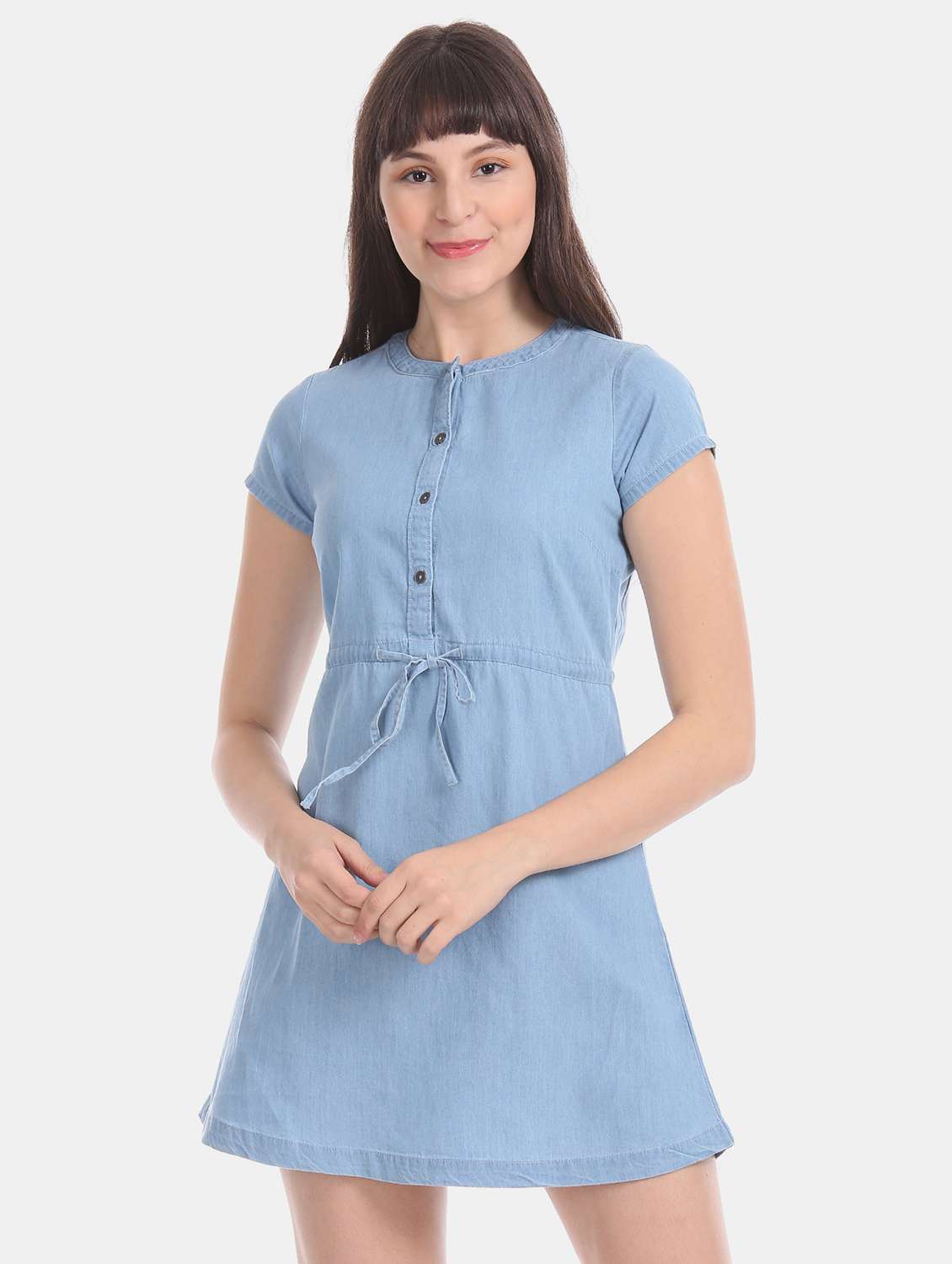 drawstring waist denim dress