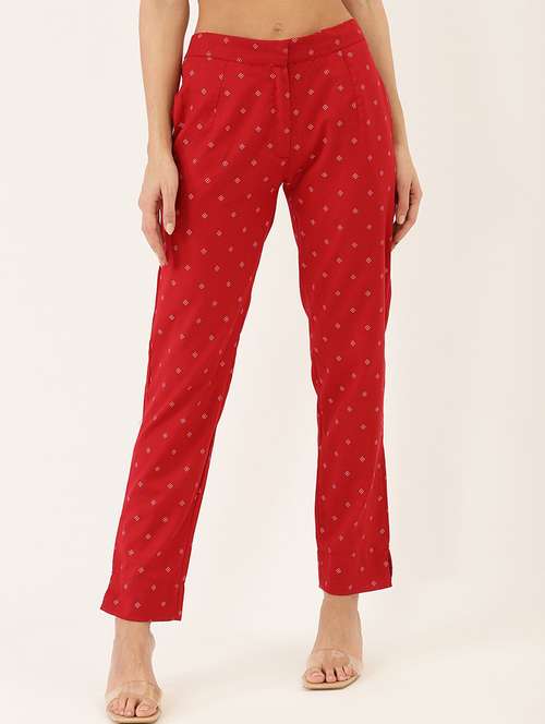 red mid rise flat front trousers - 17646668 - Standard Image - 0