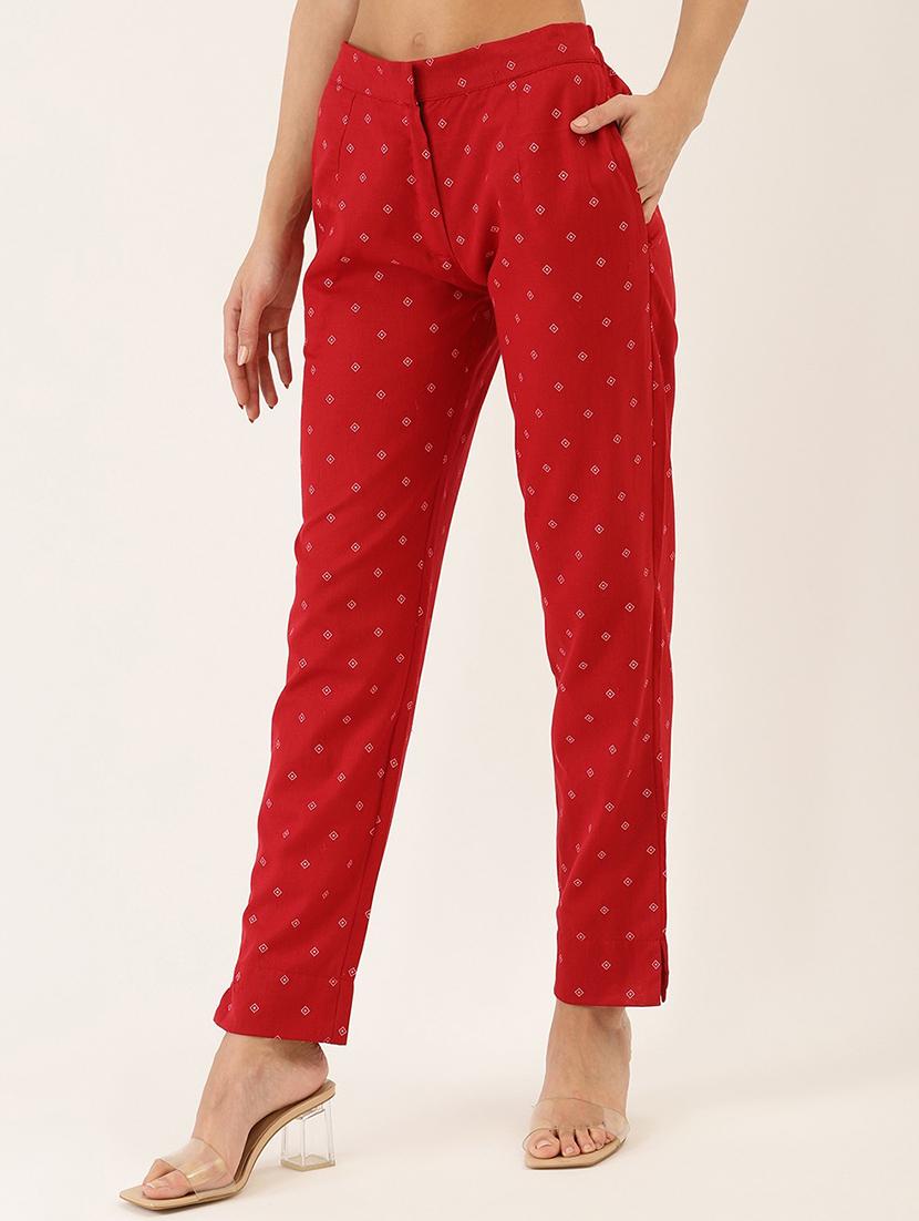 red mid rise flat front trousers - 17646668 - Standard Image - 1