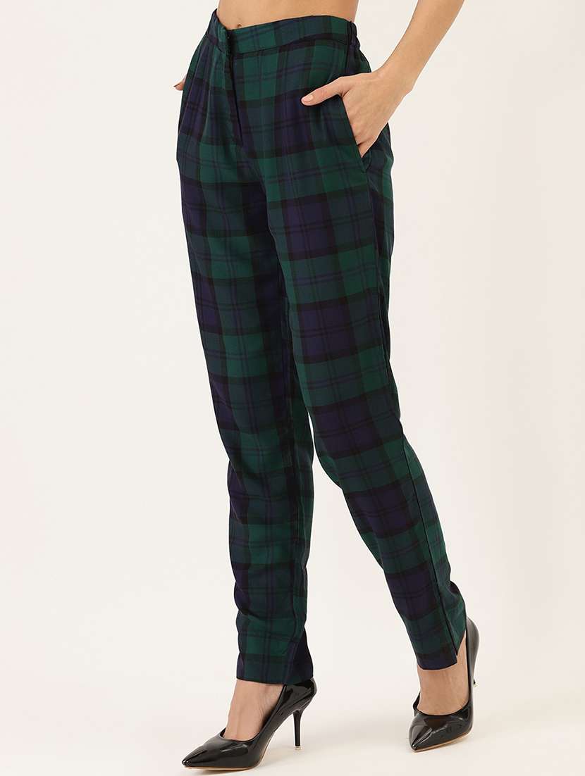 green high rise flat front trousers - 17646669 - Standard Image - 1