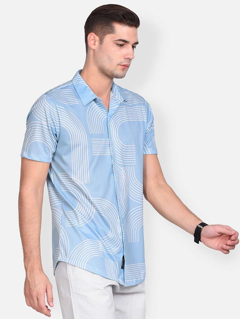 light blue printed casual shirt - 17646873 - Standard Image - 1