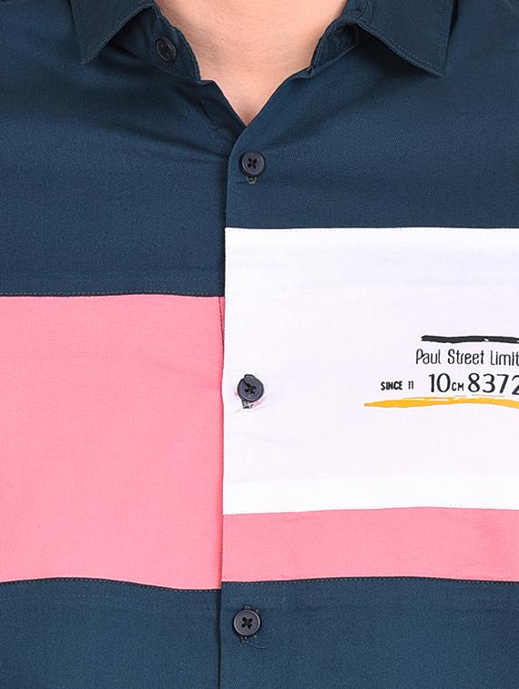 navy blue color block casual shirt - 17646878 - Standard Image - 4