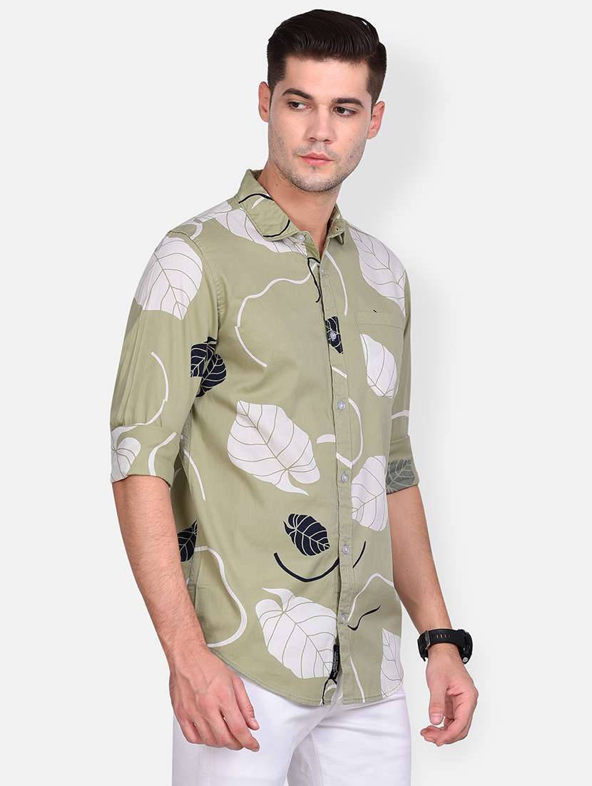 olive green printed casual shirt - 17646884 -  Standard Image - 1