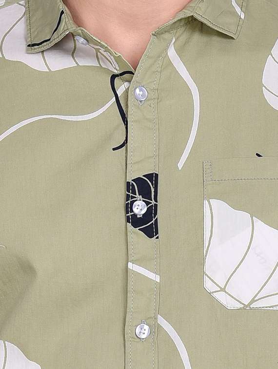 olive green printed casual shirt - 17646884 - Standard Image - 4