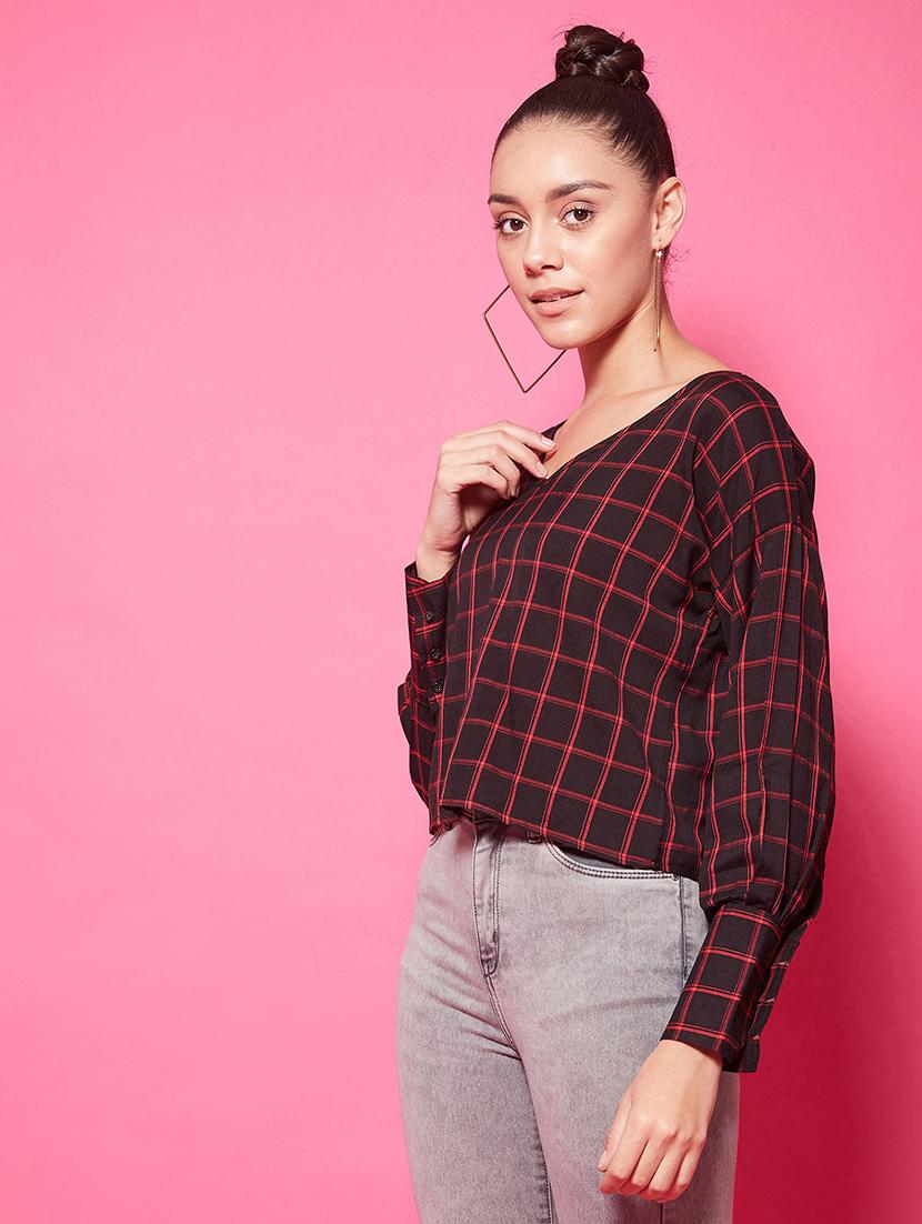 bishop sleeves checkered top  - 17647264 -  Standard Image - 1
