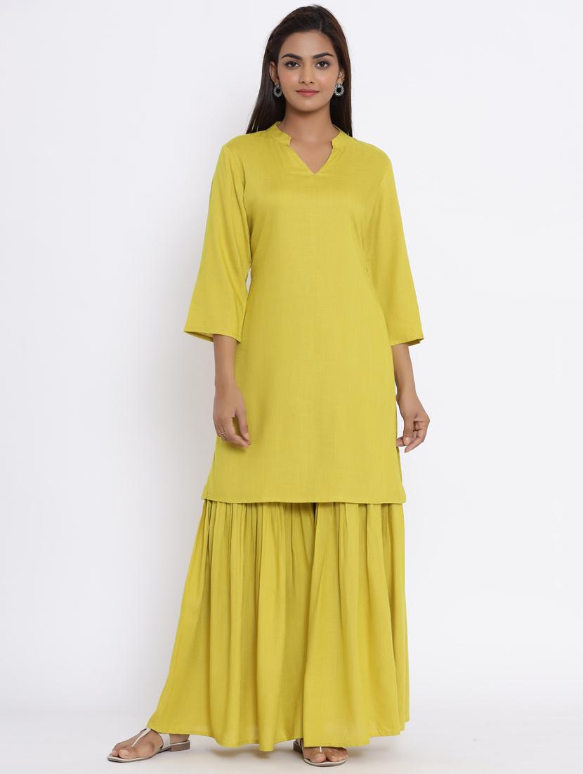 lime solid kurta sharara set