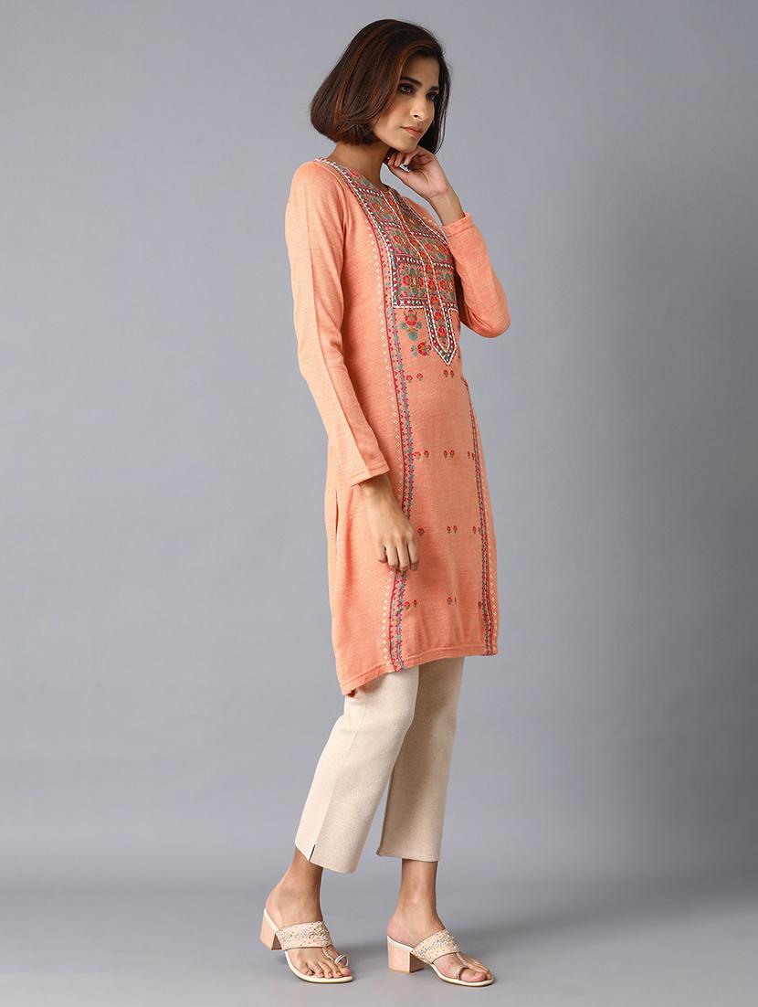 jacquard straight kurta - 17649459 -  Standard Image - 1