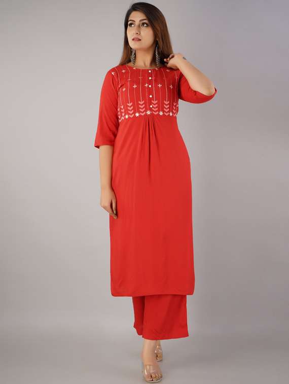 red rayon kurta palazzo  set