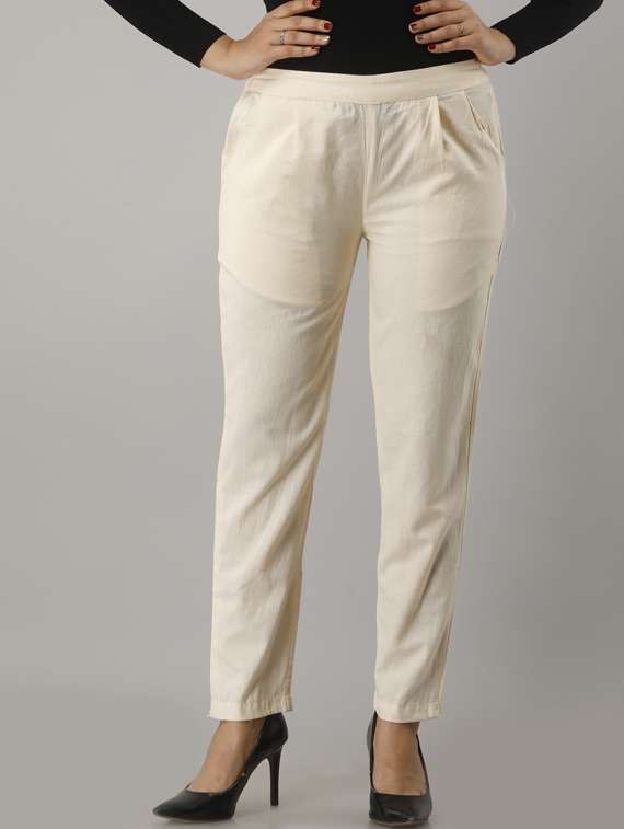 women solid mid rise cigarette pants 