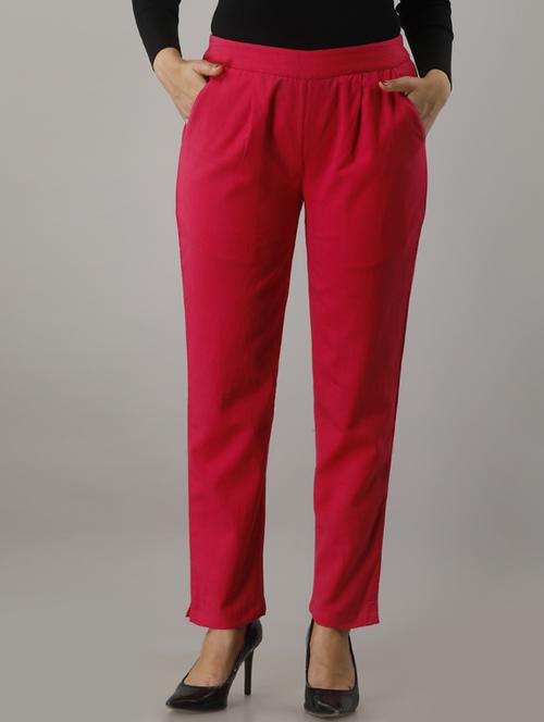 women solid mid rise cigarette pants  - 17649878 -  Standard Image - 0