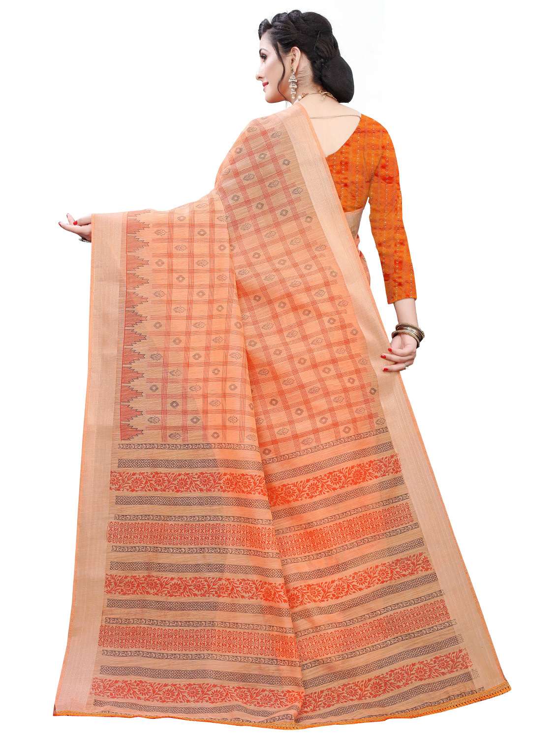 check printed saree - 17650114 -  Standard Image - 1