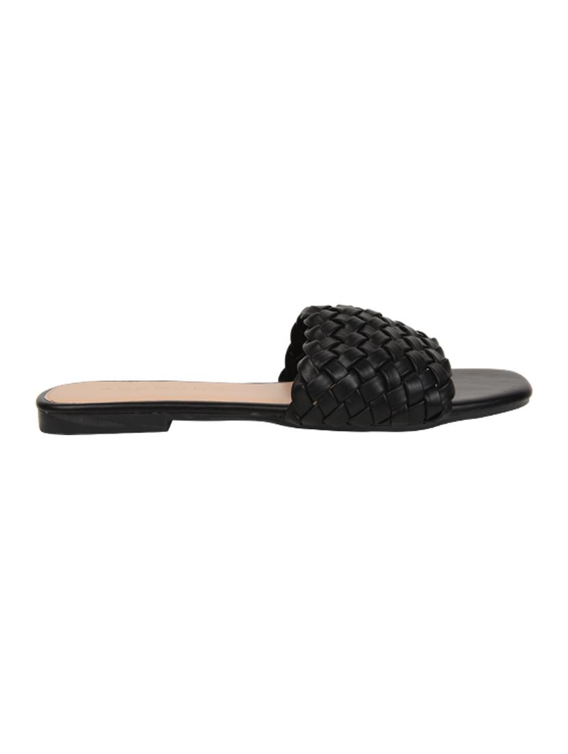black pu slip on sandals - 17651521 - Standard Image - 1