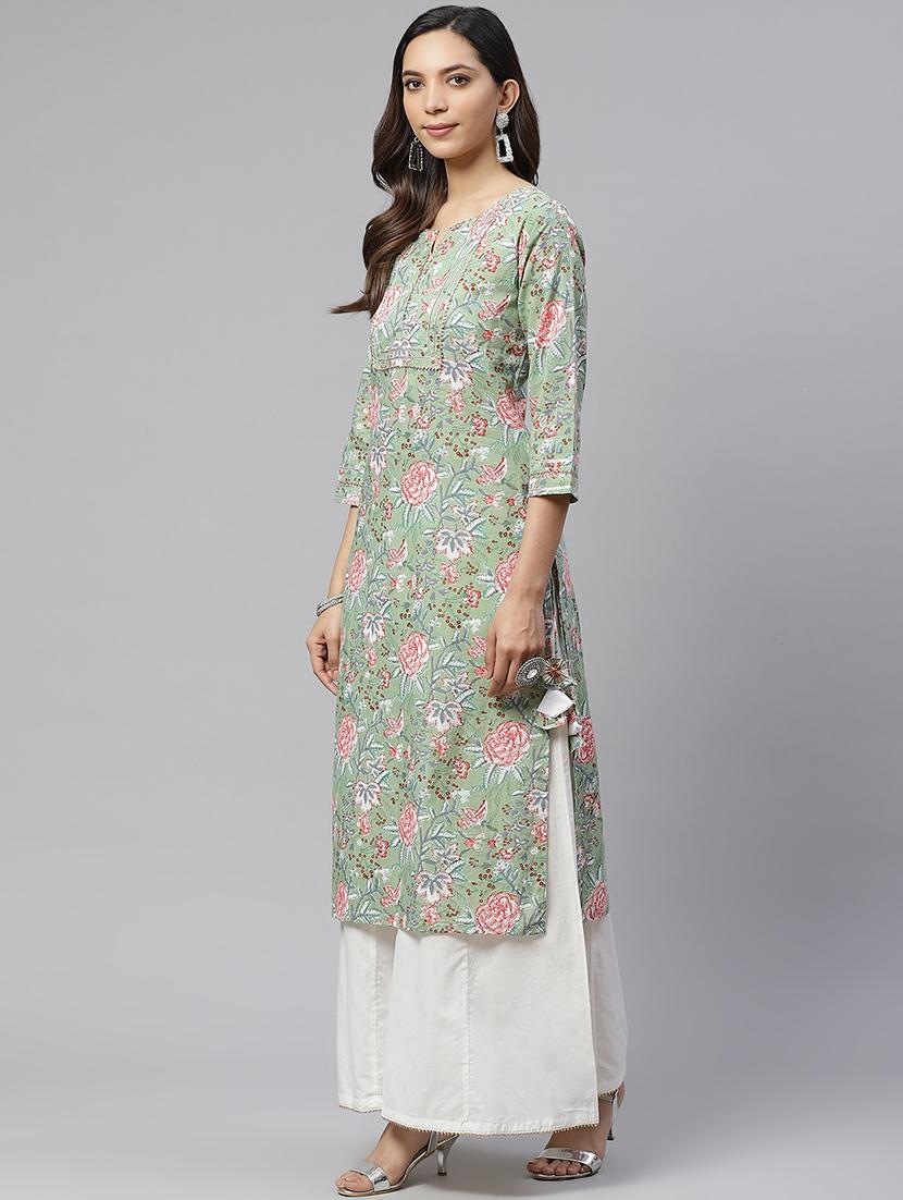 green cotton kurta palazzo  set - 17652248 -  Standard Image - 1