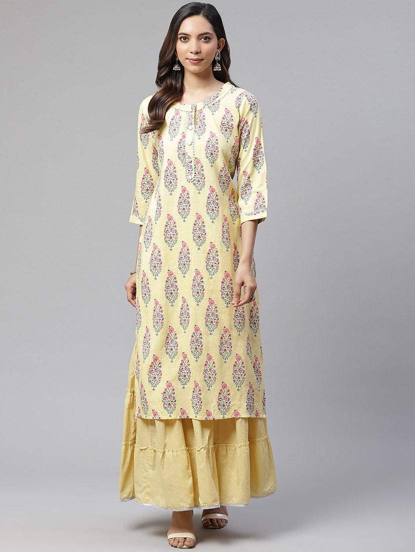 yellow rayon kurta sharara set - 17652249 - Zoom Image - 0