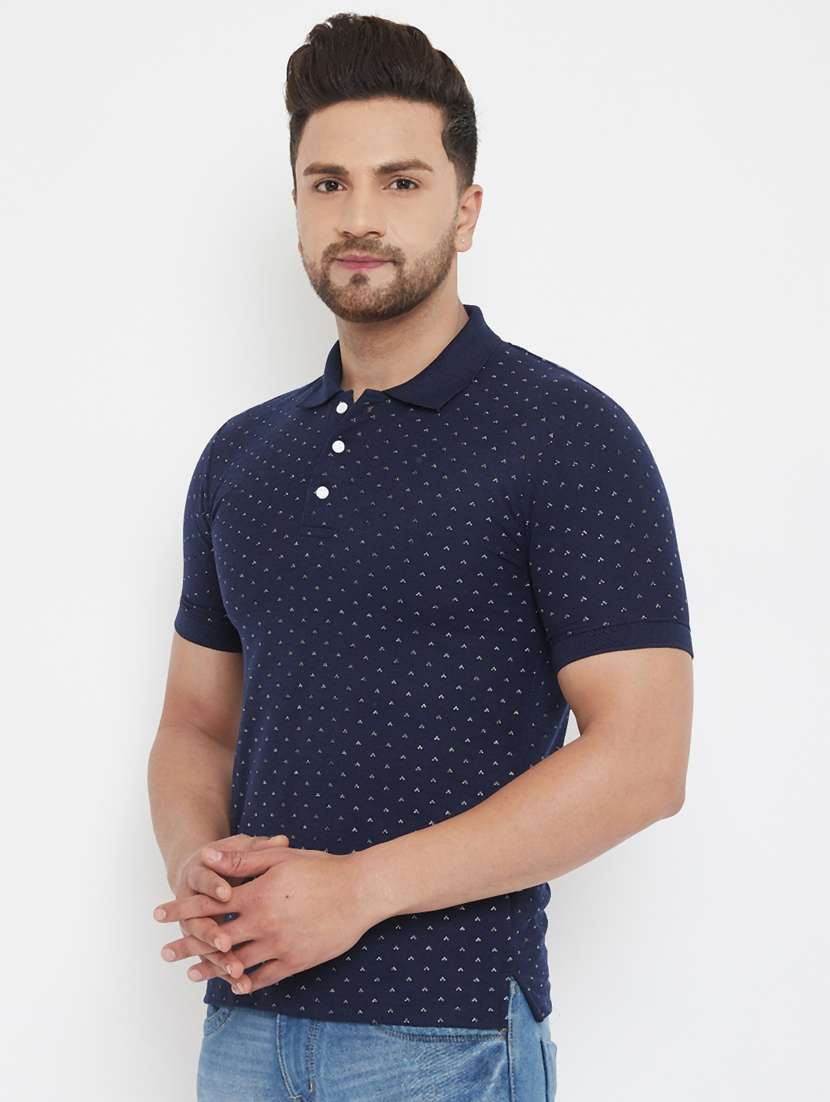 navy blue printed polo t-shirt - 17652298 -  Standard Image - 1