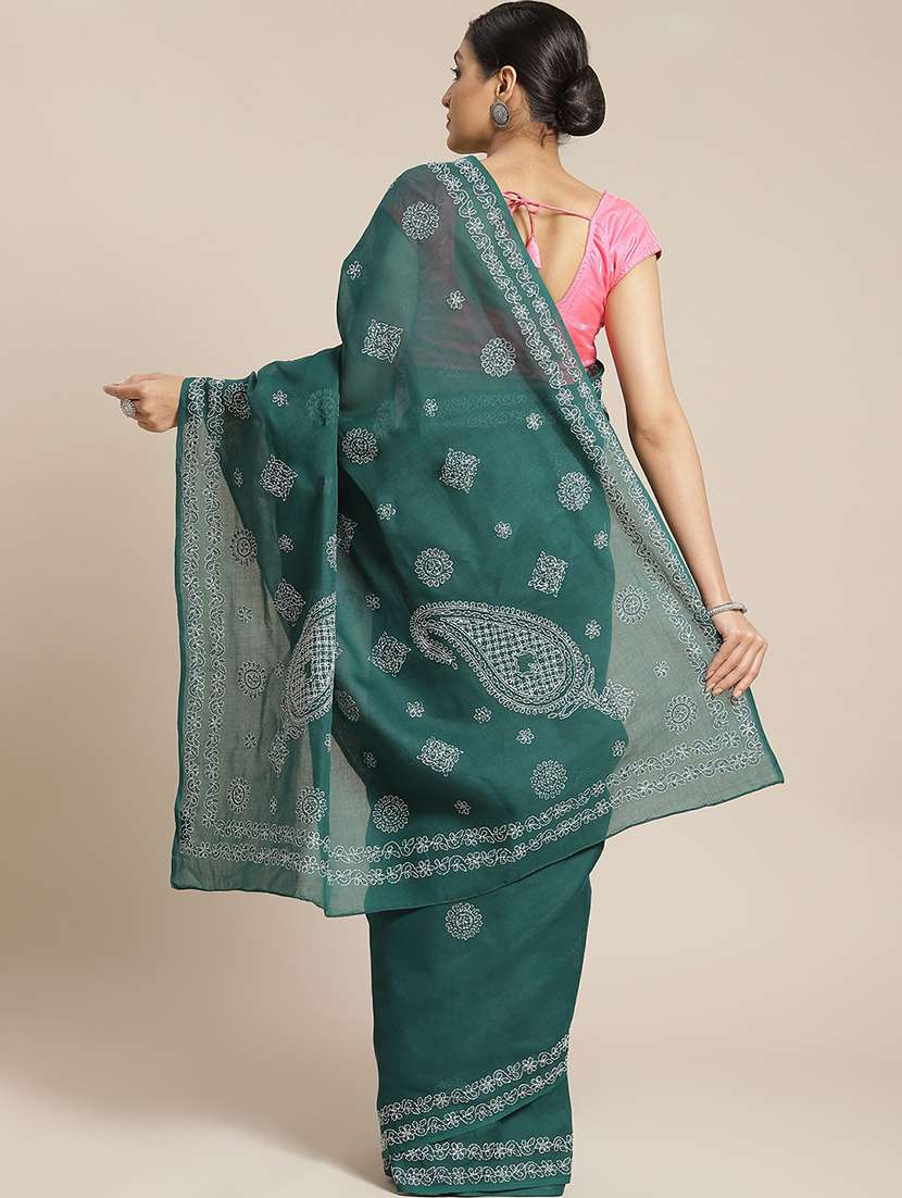 ada hand-embroidered green chikankari saree with blouse - 17652333 -  Standard Image - 1