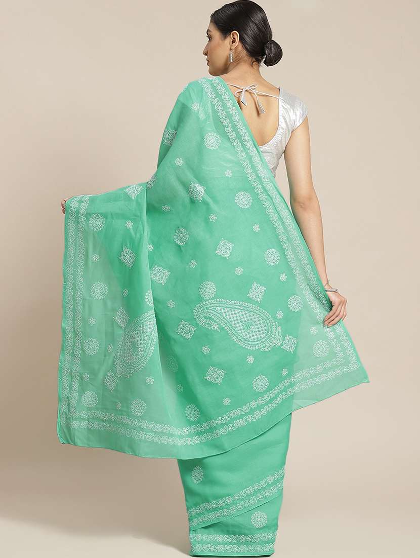 ada hand-embroidered sea green chikankari saree with blouse - 17652336 -  Standard Image - 1