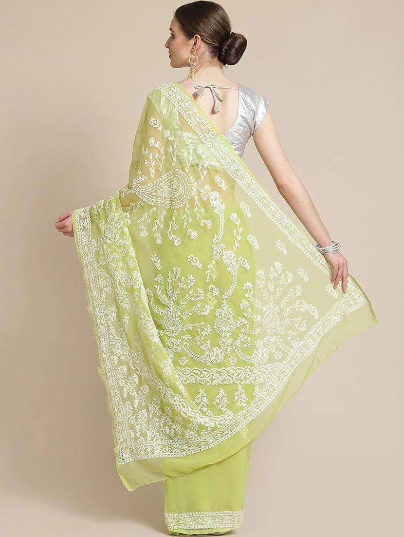 ada hand-embroidered green chikankari saree with blouse - 17652340 -  Standard Image - 1