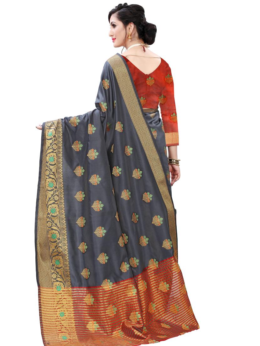 women's self design steel colored saree - 17653084 -  Standard Image - 1